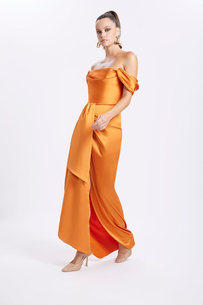 Cloe Satin Dress - Spicy Orange - Gigii's
