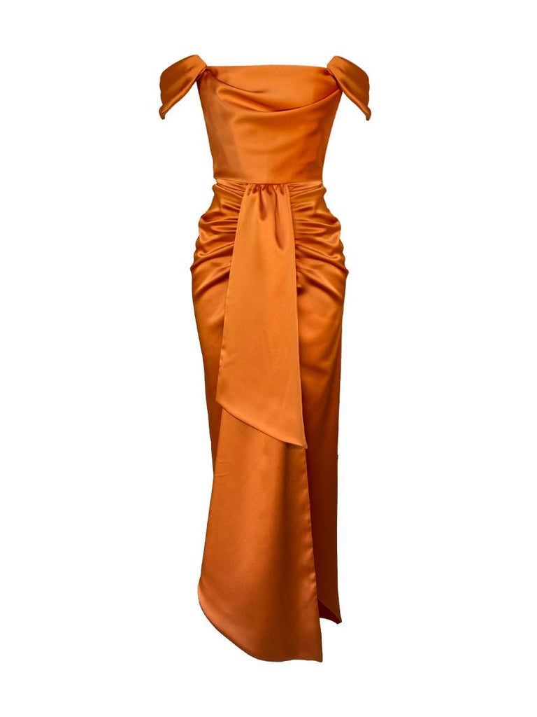 Cloe Satin Dress - Spicy Orange - Gigii's