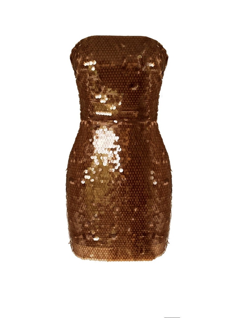 Loren Mini Glam Dress - Chocalate Brown - Gigii's