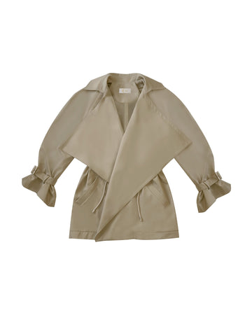 Big Collar Beige Short Trench Coat - Gigii's