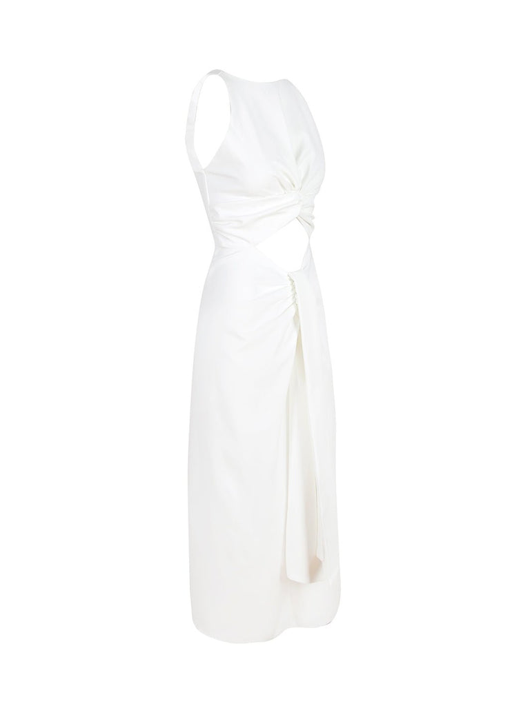 CELESTE - Beyaz Cut-Out Detaylı Midi Elbise