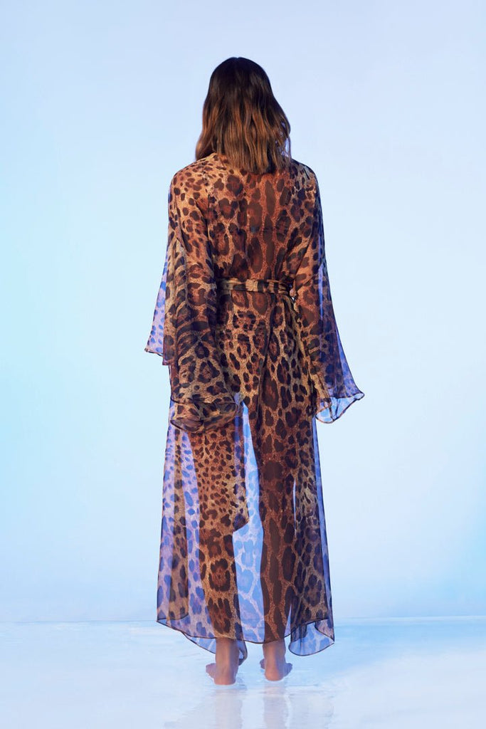 GINNY - Leopar Desenli Yarasa Kollu Kimono