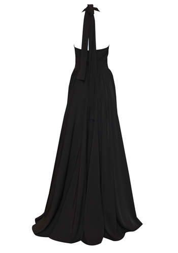 HELENIA - Siyah Bağlamalı Yırtmaçlı Uzun Elbise 