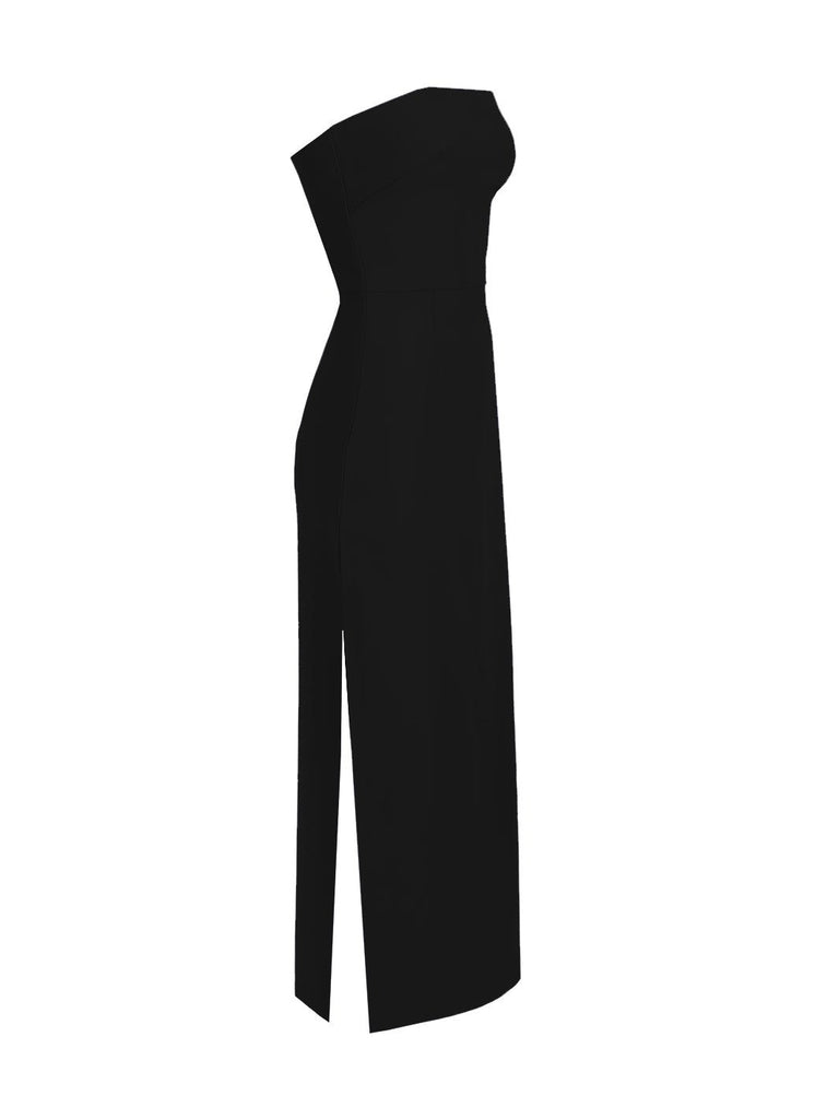 HOLA - ﻿Siyah Yandan Yırtmaçlı Straplez Elbise