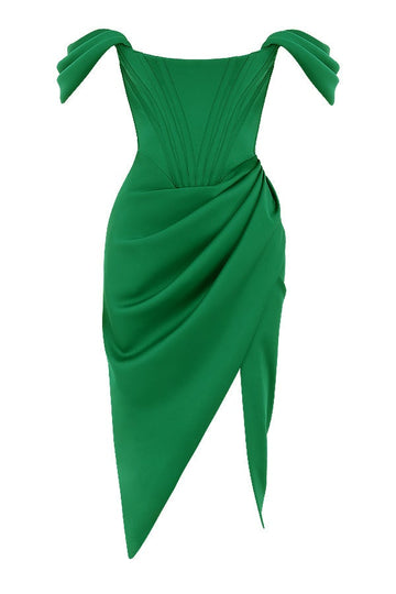 JASMINE - Yeşil Saten Korseli Yırtmaçlı Mini Elbise