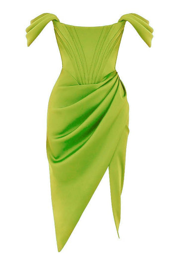JASMINE - Yeşil Saten Korseli Yırtmaçlı Mini Elbise