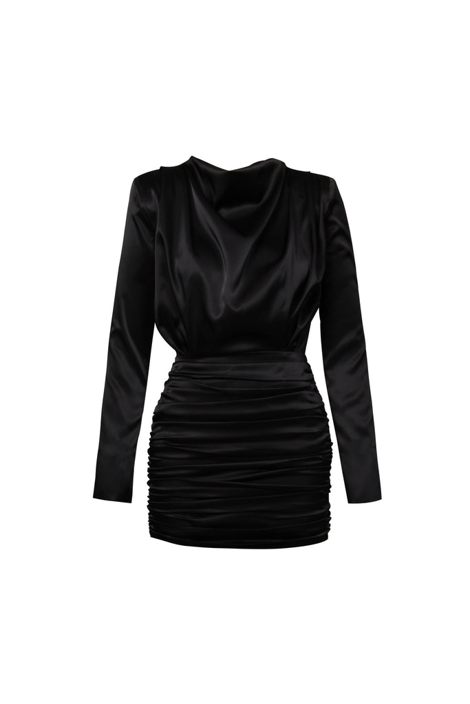 KYLE - Siyah Saten Drapeli Mini Elbise