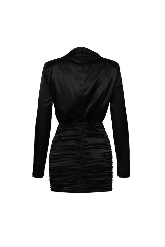 KYLE - Siyah Saten Drapeli Mini Elbise