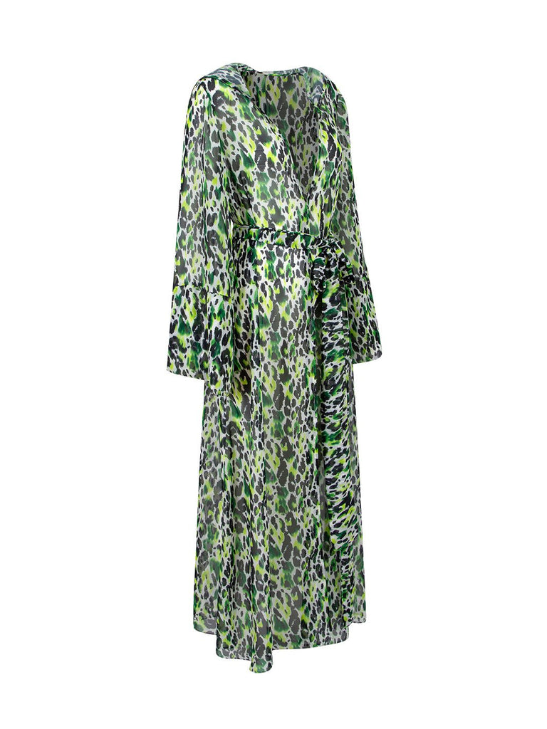 ﻿LENA - Yeşil Leopar Desenli Kimono