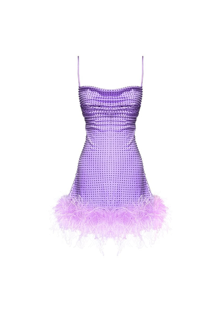 LEONI - Lila Devetüylü Mini Elbise