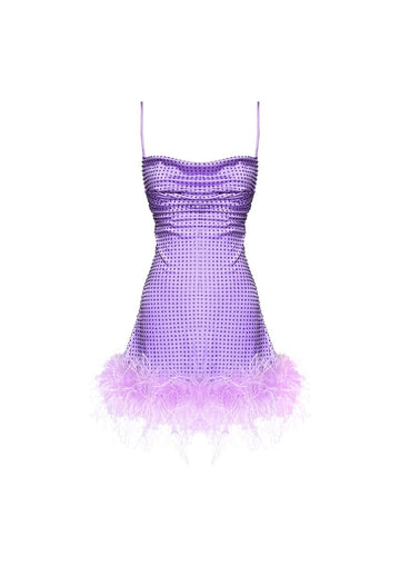 LEONI - Lila Devetüylü Mini Elbise