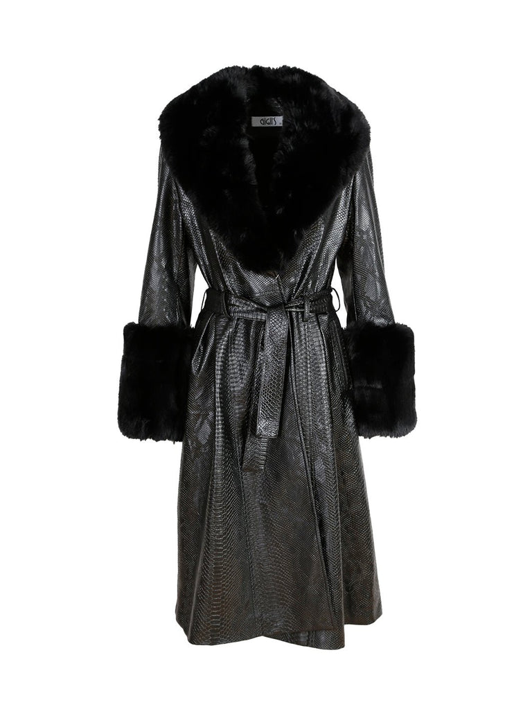 ROSANA - Siyah Suni Deri Kürklü Palto