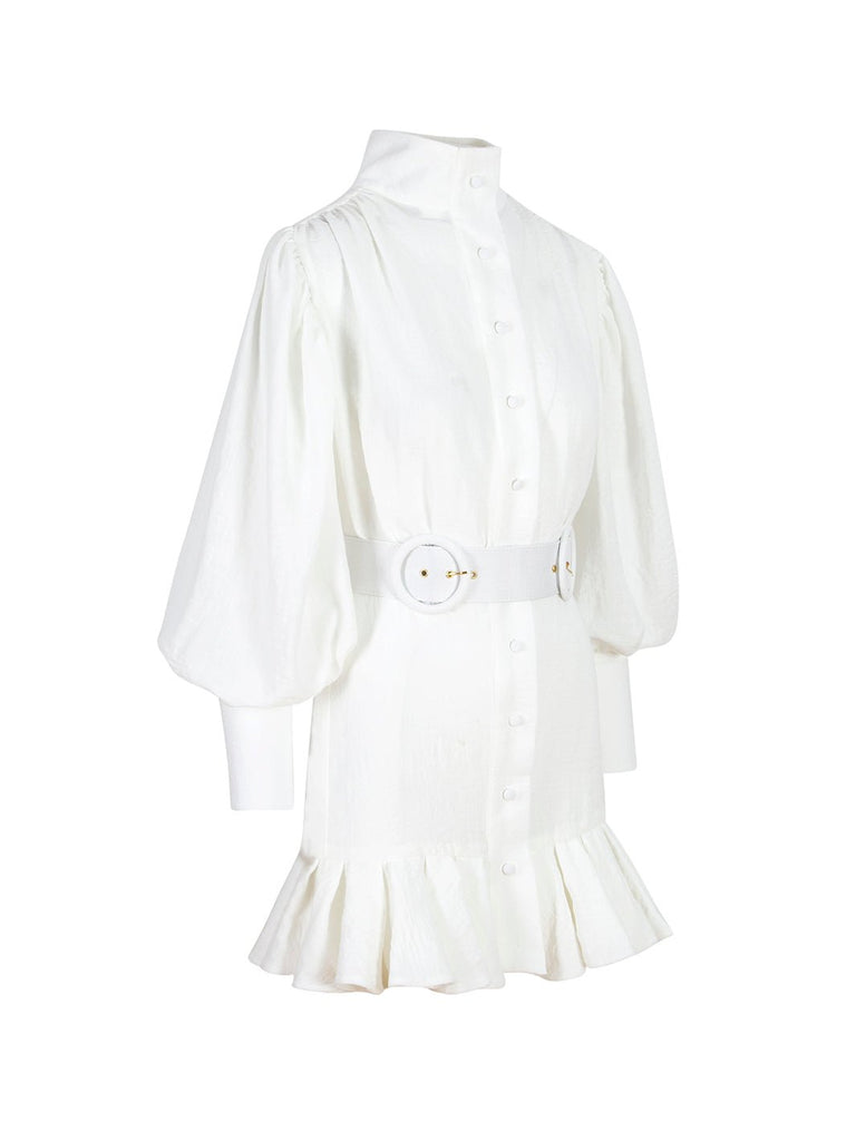 SARA -Beyaz Keten Mini Elbise